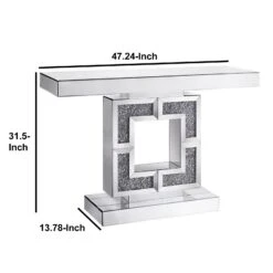 Wood And Mirror Console Table With Square Keyhole Pedestal, Clear-Benzara -Home Furniture Shop dfae6d9bda1f461eb1150a9e53d58427