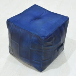 Geometric Handmade Leather Square Pouf 14"x14"x14" (Recycled Foam With Fibre Fill) Vintage Blue Color MABBBACPF25 BBH Homes -Home Furniture Shop e0a848a8bb734ed68cb1e0b5c2f8d4fb
