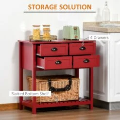 Sideboard Buffet Cabinet, Storage Serving Console Table With 4 Drawers And Slatted Bottom Shelf For Kitchen, Living Room, Red -Home Furniture Shop e19885b6d92f4c35b0f6742fb0e8f4de