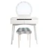 32 Inch 2 Piece Vanity Dressing Table Set With LED Mirror, 2 Drawers, And A Cushioned Stool, White Solid Wood-Benzara -Home Furniture Shop e1c2d1001e424fe192a1d18fe27ab259
