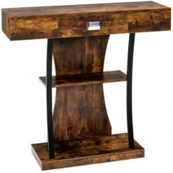 Console Table With Drawer And 2-Tier Shelves For Entryway Living Room-Rustic Brown