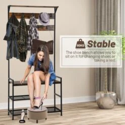 3-In-1 Coat Rack Stand With 9 Hooks Shoe Bench 10 3-In-1 Coat Rack Stand With 9 Hooks Shoe Bench -Home Furniture Shop e2fc8794df05461ab4dc25095417a8f5