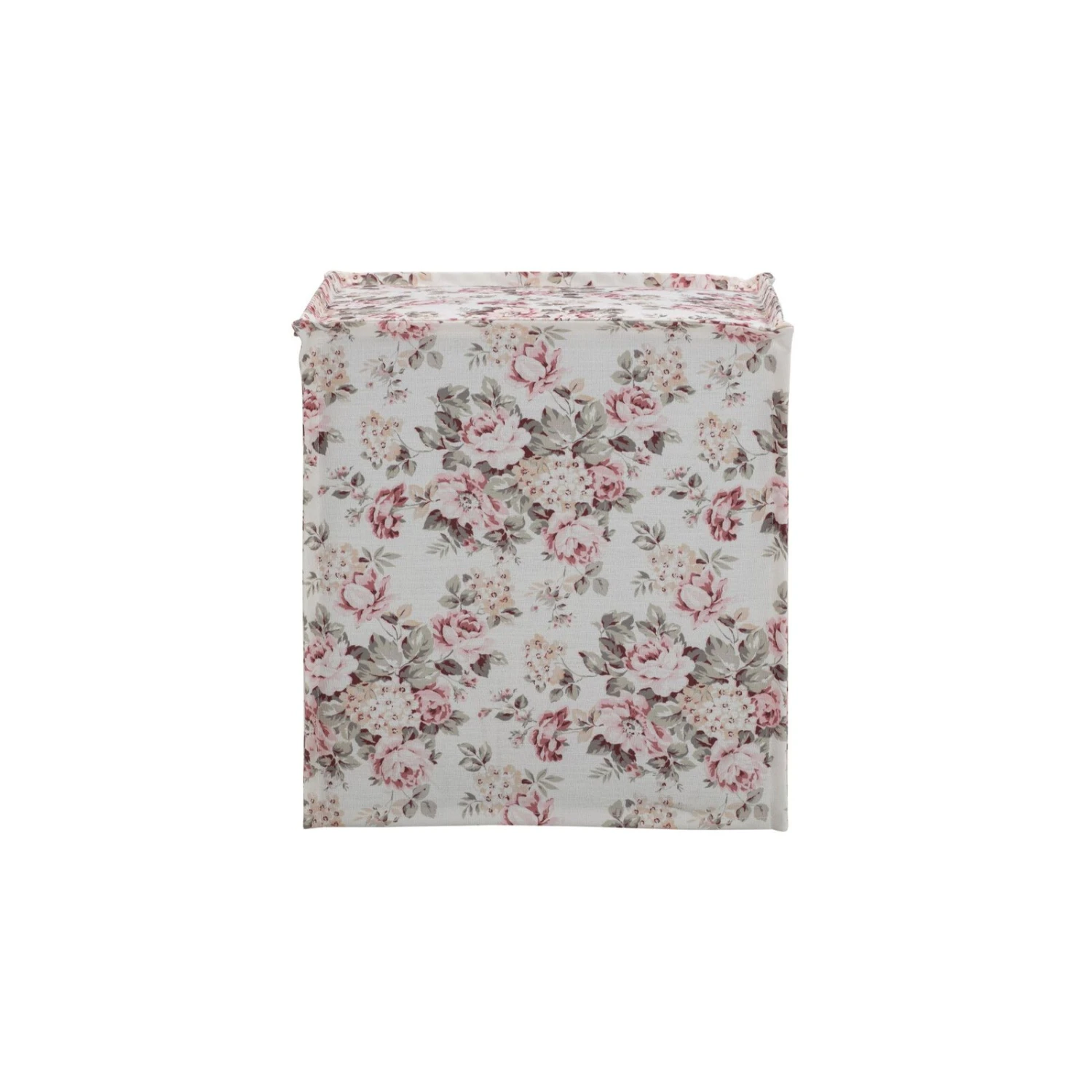Homezia 18" Cottage Ivory And Pink 100% Linen Floral Ottoman 3 Homezia 18" Cottage Ivory And Pink 100% Linen Floral Ottoman