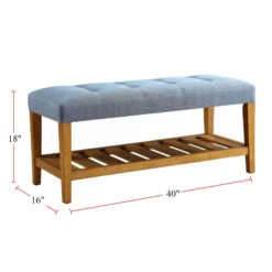 Fabric Bench In Blue And Oak Finish -Home Furniture Shop e3ee9fbd1cb64abbb3c58b979eaf9bea