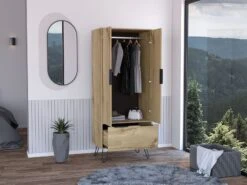 DEPOT E-SHOP Begonia Closet, One Drawer, Double Door Cabinet , Hairpin Legs, Light Oak -Home Furniture Shop e444989069164d42841f3e0f14833301