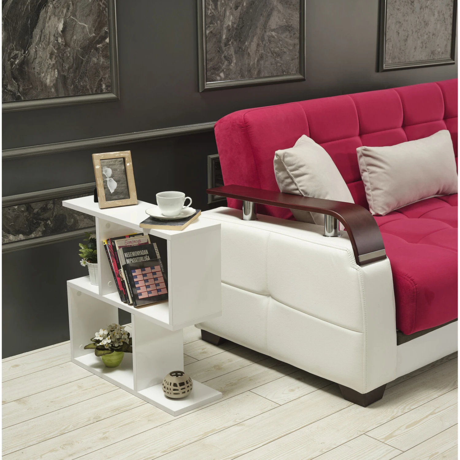 Rectangle 4 Shelves End Table, Narrow Chairside Table, 23 Inch Skinny End Table For Living Rooms, White 5 Rectangle 4 Shelves End Table, Narrow Chairside Table, 23 Inch Skinny End Table For Living Rooms, White - Image 3