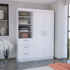 DEPOT E-SHOP Laurel 3-Tier Shelf And Drawers Armoire With Metal Handles, Black -Home Furniture Shop e4f86a7d8d79423b921f5a9af86c287e