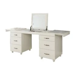 Contemporary 6 Drawer Vanity Desk With Lift Top Mirror, White-Benzara -Home Furniture Shop e58fcacaa7b44aea9200f0ee7fb70cba