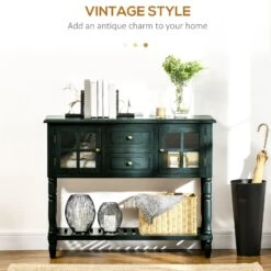 Vintage Console Table With 2 Drawers And Cabinets, Retro Sofa Table For Entryway, Living Room And Hallway, Vintage Blue -Home Furniture Shop e6c4b41ffb6d46ae850a772795587162