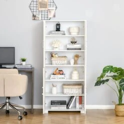 Industrial Style 4-Door Cabinet Pantry Cupboard With Storage Shelves For Bedroom And Living Room, White -Home Furniture Shop e8baba36eba64b60909e8a80d7db6b5c