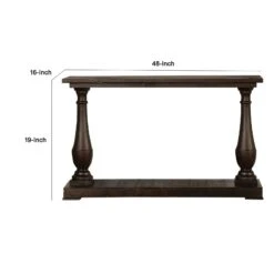 Aria 48 Inch Console Sofa Table, Plank Top, Turned Pedestal Base, Brown-Benzara -Home Furniture Shop e9ae791c3d804f2b8e5936edccc2f308