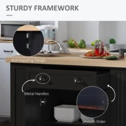 Freestanding Kitchen Island Cabinet, Wooden Kitchen Island Table With Drop Leaf, Fluted-Style Storage Cabinet With Adjustable Shelves, Black -Home Furniture Shop ea3d9e3c74bf48c8b8fff2200e31fb7e