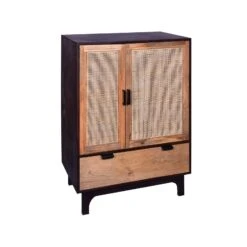42 Inch Mango Wood Armoire Storage Cabinet, 2 Cane Rattan Woven Doors, 1 Drawer, Brown, Black-Benzara 15 42 Inch Mango Wood Armoire Storage Cabinet, 2 Cane Rattan Woven Doors, 1 Drawer, Brown, Black-Benzara -Home Furniture Shop ea6611ec37d74de6864052b309d3f923