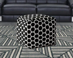 Homezia 17" Black And White Cotton Polka Dots Pouf Ottoman -Home Furniture Shop ea7027ed59814eef8a4f2f338f61e986