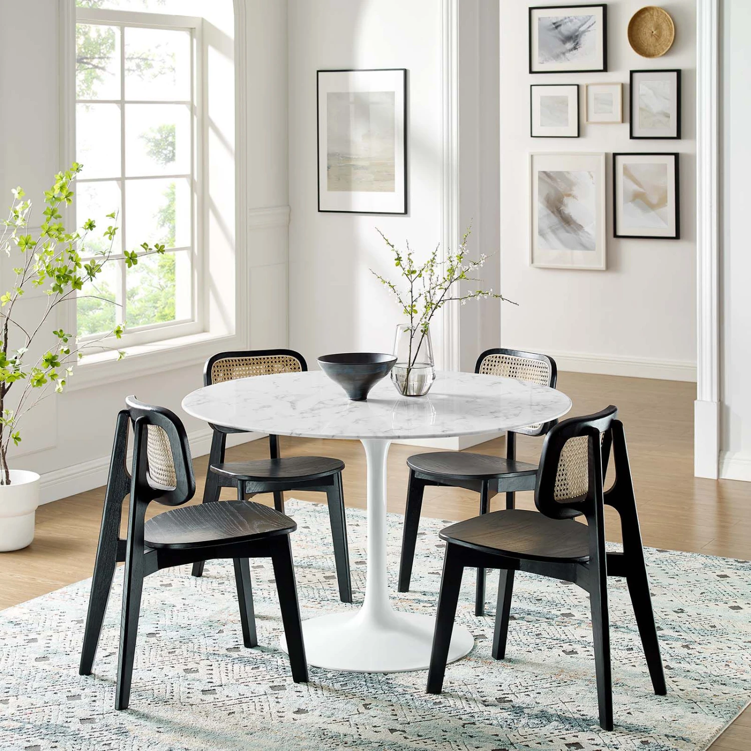 Modway - Lippa 48" Round Artificial Marble Dining Table White 4 Modway - Lippa 48" Round Artificial Marble Dining Table White - Image 2