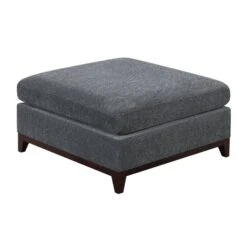 37 Inch Modern Square Ottoman With Foam Seating, Gray Chenille Fabric -Benzara