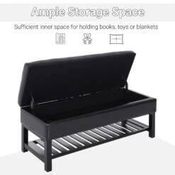 44" Tufted Faux Leather Ottoman Storage Bench With Shoe Rack - Black | Aosom -Home Furniture Shop ed6a512d5a4749c4a14bf41a5101cf9d