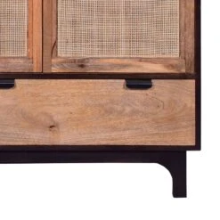 42 Inch Mango Wood Armoire Storage Cabinet, 2 Cane Rattan Woven Doors, 1 Drawer, Brown, Black-Benzara 19 42 Inch Mango Wood Armoire Storage Cabinet, 2 Cane Rattan Woven Doors, 1 Drawer, Brown, Black-Benzara -Home Furniture Shop edea9aad5bed4301ad7f8c04914d33f7