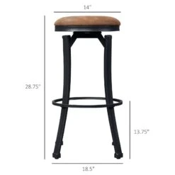 Bar Stools Set Of 2, Vintage Barstools With Footrest, Microfiber Cloth Bar Chairs 29" Seat Height With Powder-coated Steel Legs, Brown -Home Furniture Shop ee391a040eaf44d88abdbbf22d30e0af