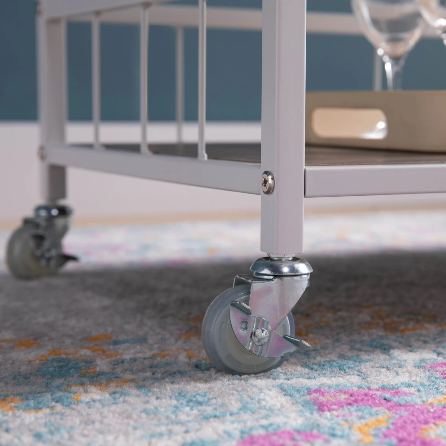 Dark Taupe & White Metal Frame Kitchen Cart With Enclosed Shelves 5 Dark Taupe & White Metal Frame Kitchen Cart With Enclosed Shelves - Image 3