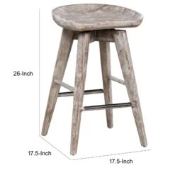 Esme 24 Inch Swivel Counter Stool, Contour Seat, Wood, Wire Brushed White-Benzara -Home Furniture Shop ee7eb18a3b37472ab8d4dee80e30fb44