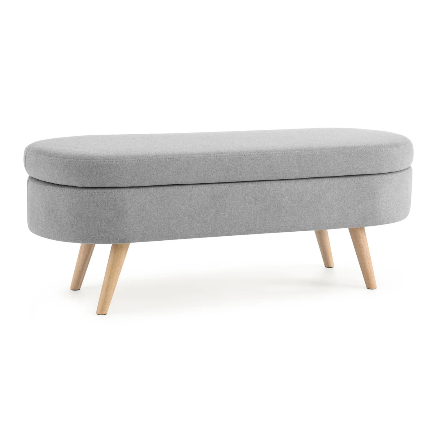 Ottoman Oval Storage Bench, Rubber Wood Legs, Grey(43.5“x16”x16“) 9 Ottoman Oval Storage Bench, Rubber Wood Legs, Grey(43.5“x16”x16“) - Image 7