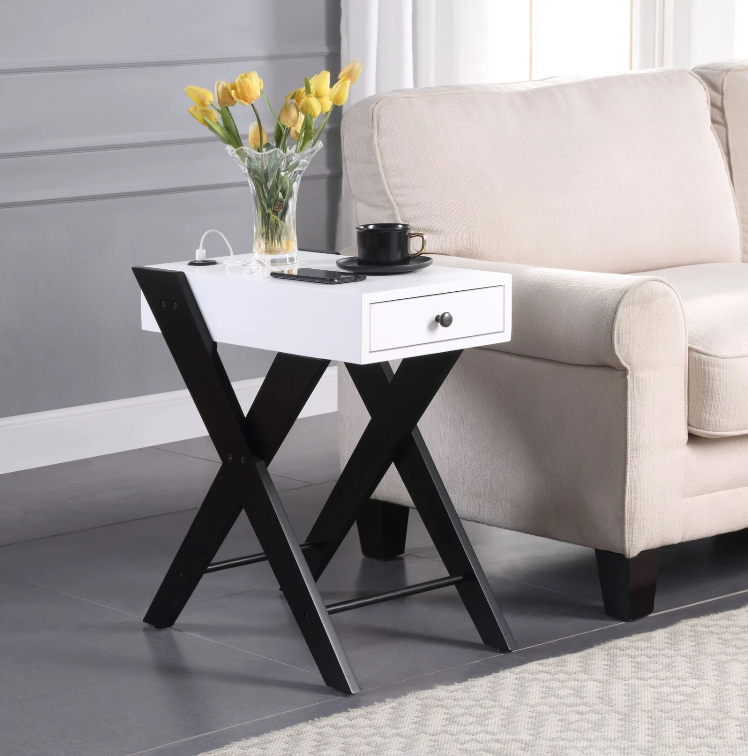 ACME Fierce Accent Table W/USB, White & Black 4 ACME Fierce Accent Table W/USB, White & Black - Image 2