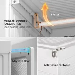 Portable Wardrobe Closet, Folding Bedroom Armoire, Clothes Storage Organizer With Cube Compartments, Hanging Rod, Magnet Doors, White -Home Furniture Shop f0f42e31603648639044defb3ec80a62