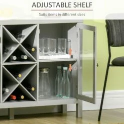 Modern Sideboard Buffet With Wine Rack, Buffet Cabinet With 2 Door Cabinet, 2 Open Shelves And Countertop For Dining Room, Buffet Table, Grey -Home Furniture Shop f1c9fea5525941b6afe8943f86c7432e
