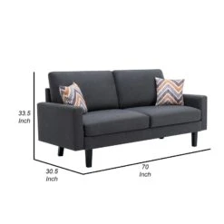 Gala Sofa, Smooth Dark Gray Linen Fabric, 2 Pillows, Black Solid Wood Frame-Benzara -Home Furniture Shop f3ef7eadd5c9480eb16ad01af4b561ac