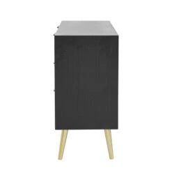 31 Inch Dresser Chest Cabinet, 3 Drawers, Woven Rattan, Modern, Black, Gold-Benzara -Home Furniture Shop f47b23379d8e479a9782d2b0ec61e134