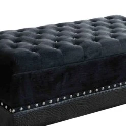 Leatherette Storage Bench With Nailhead Trims And Button Tufted Seat, Black - Benzara -Home Furniture Shop f598e7a5ba364cc0985317608d16df3c