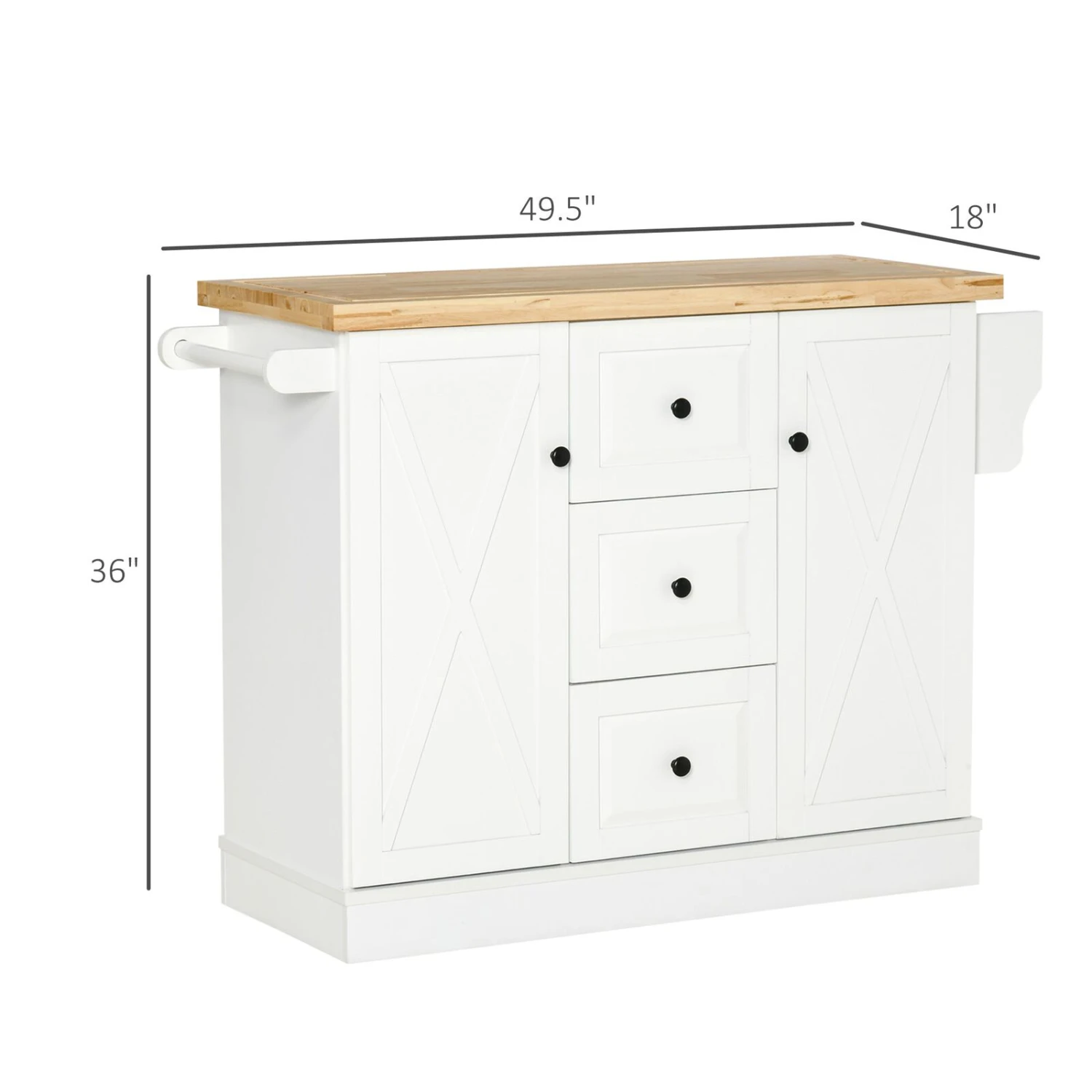 Kitchen Island, Kitchen Cart With Rubberwood Tabletop, Spice Rack For Dining Room, Kitchen Island Cart, White 5 Kitchen Island, Kitchen Cart With Rubberwood Tabletop, Spice Rack For Dining Room, Kitchen Island Cart, White - Image 3