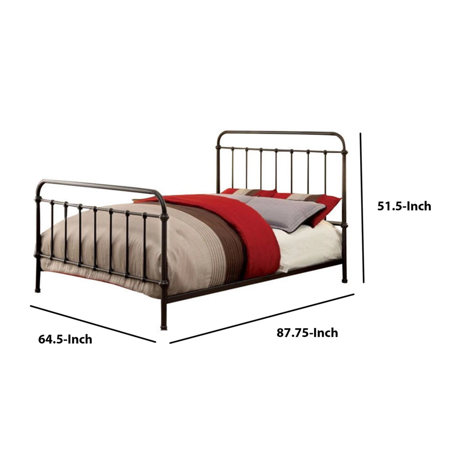 Metal Queen Size Platform Bed With Headboard & Footboard, Deep Bronze-Benzara 7 Metal Queen Size Platform Bed With Headboard & Footboard, Deep Bronze-Benzara - Image 5