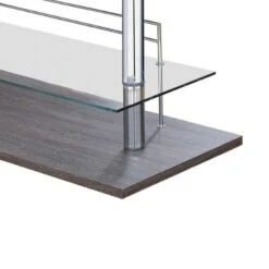 Radiant Rectangular Bar Table With 2 Shelves And Wine Holder, Gray-Benzara -Home Furniture Shop f856ba87253742549f994eb919c60a54