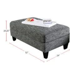 Chenille Ottoman With Tappered Feet In Gray Finish -Home Furniture Shop fb59b377f9cf4b588eddfd74f63e8593