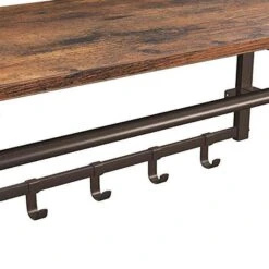 26 Inch Industrial Metal Frame Wall Mount Coat Rack, 5 Hooks, 1 Shelf, Rustic Brown, Black-Benzara -Home Furniture Shop fbaa7a91e4de455b8130796cfc4d4792