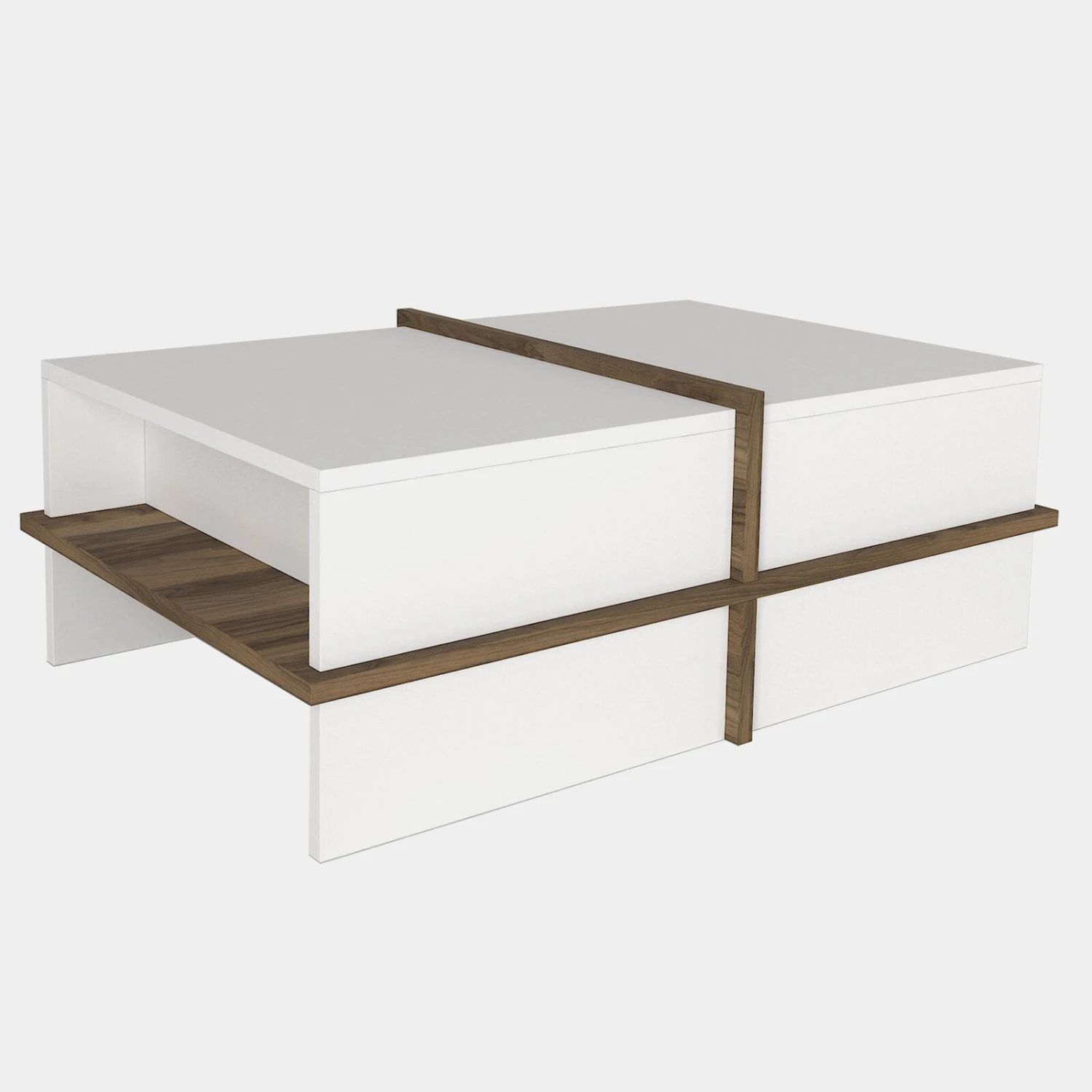 Belle 35 Inch Modern Wood Rectangular Coffee Table With Side Shelf, White And Brown-Benzara 3 Belle 35 Inch Modern Wood Rectangular Coffee Table With Side Shelf, White And Brown-Benzara
