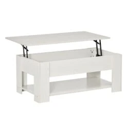 39" Lift Top Coffee Table With Hidden Storage Compartment And Open Shelf, Pop Up Coffee Table For Living Room, White