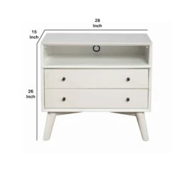 2 Drawer Wooden Nightstand With Open Compartment And Splayed Legs, White-Benzara 11 2 Drawer Wooden Nightstand With Open Compartment And Splayed Legs, White-Benzara -Home Furniture Shop fd875bfad9994ba1bd5be8c4c10ec727