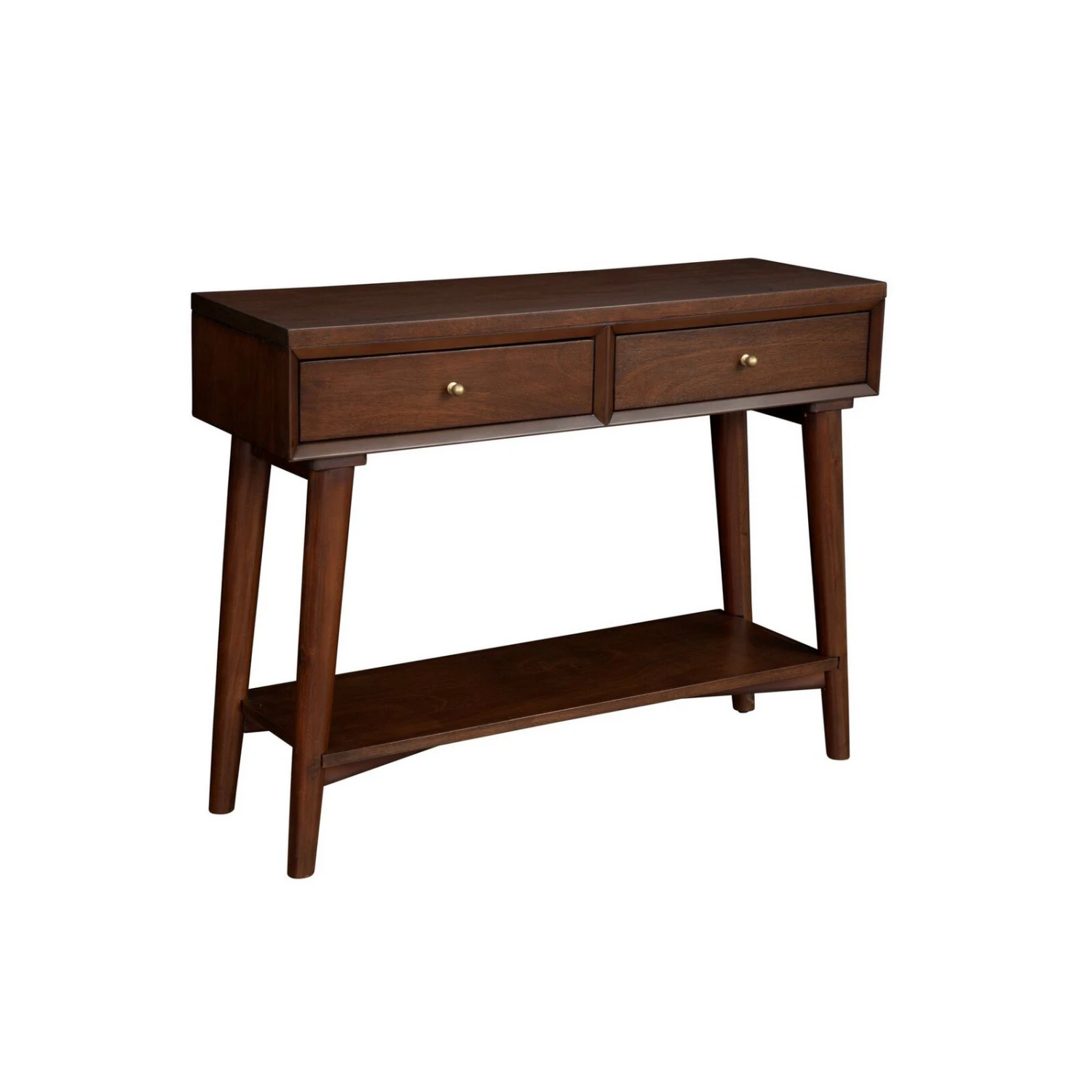 Console Table With 2 Drawers And Angled Legs, Walnut Brown-Benzara 3 Console Table With 2 Drawers And Angled Legs, Walnut Brown-Benzara