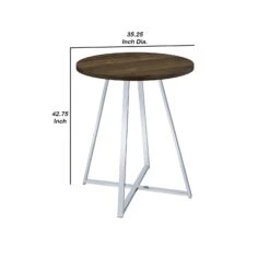 43 Inch Tall Modern Bar Table, Brown Round Top, Polished Chrome Flared Legs-Benzara -Home Furniture Shop ff6abec818e44b078dbec9d70f46c3ac