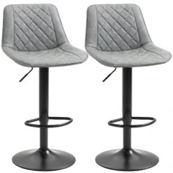 Bar Stools, Bar Stools With Backs, Foot Rest, Round Base And Soft Upholstery For Kitchen, Bar, Swivel Bar Stools, Grey